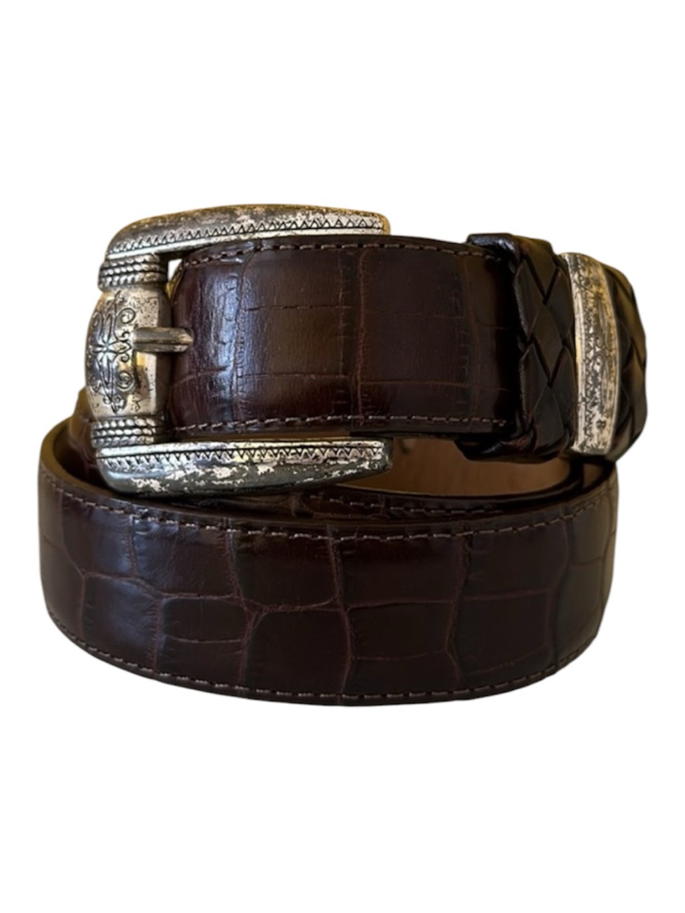 Brighton Croc Embossed Leather Belt Dark Brown Size L